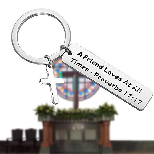 [Australia] - FEELMEM Best Friend Keychain BFF Gift A Friend Loves at All Times Proverbs 17:17 Keychain Religious Friend Gift Chirstian Jewelry Friendship Keyring Gift 