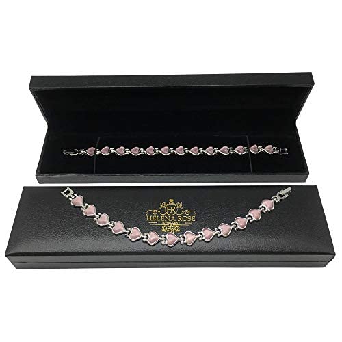 [Australia] - Magnetic Therapy Valentine Bracelet for Women - Pretty Pink Heart Links Semi - Precious Gemstones Fits Wrists up to 18 cm Fully Adjustable - Plus a Jewellery Gift Box 