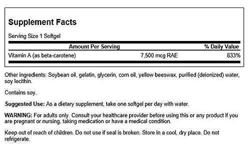 [Australia] - Swanson Beta-Carotene (Vitamin A) 25000 Iu (7500 mcg) 100 Sgels 100 Count (Pack of 1) 