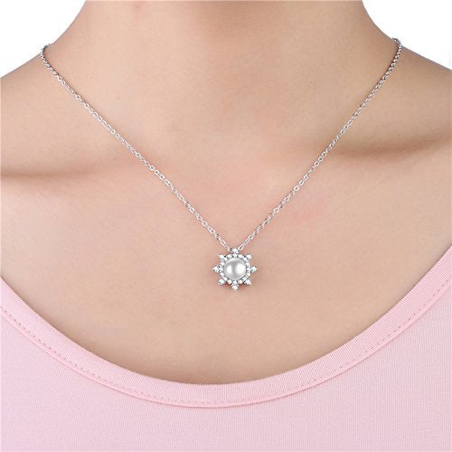 [Australia] - efigo Simple Sterling Silver Pearl Jewelry Set for Women Necklace Earring Set Wedding Bridal Jewelry Sets 4 