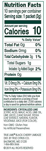 [Australia] - TRUE LIME Black Cherry Limeade Drink Mix (10 Packets) | Made from Real Limes | No Preservatives, No Artificial Sweeteners, Gluten Free | Water Flavor Packets & Water Enhancer with Stevia 