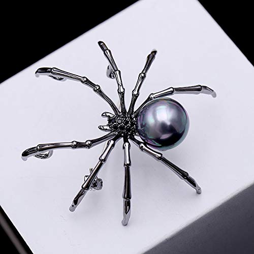 [Australia] - JOYID Big Spider Brooch Zircon Crystal Peal Belly Mother Spider Brooch Pin Clothing Jewelry for Women Men Black 