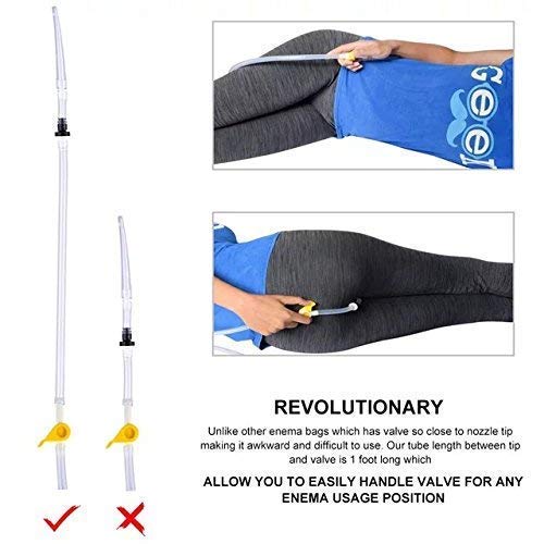 [Australia] - Silicone Enema Bag Kit | Non-Toxic, BPA- & Phthalates-Free | 2 Quart Bag | Extra Long Silicone Hose Assembly | 3 Tips/Nozzles | Stopcock Tap | Non-Return Valve | Stainless Steel Plastic Covered Hook 