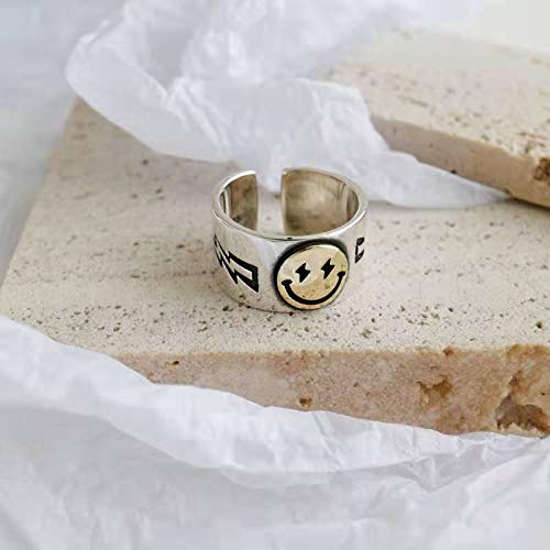 [Australia] - MELLIFO Smiley Face Ring Wide Chunky Adjustable Vintage Silver Smiling Open Ring for Women Men Style 1 