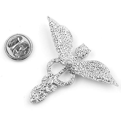 [Australia] - QIAN0813 Medical Symbol Caduceus Stethoscope RN Nursing Badge Brooches Lapel Pin for Registered Nurse Doctor Rod of Asclepius Emergency Brooch Jewelry Angel Wing-Silver 