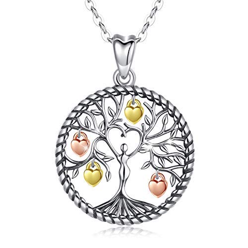 [Australia] - LOOVE Tree of Life Necklace Sterling Silver Family Tree Choker Heart Pendant Dainty Jewelry with 18 Inches Chain, Memorial Gifts for Women Girls Couples Mom WIfe Baby Child 