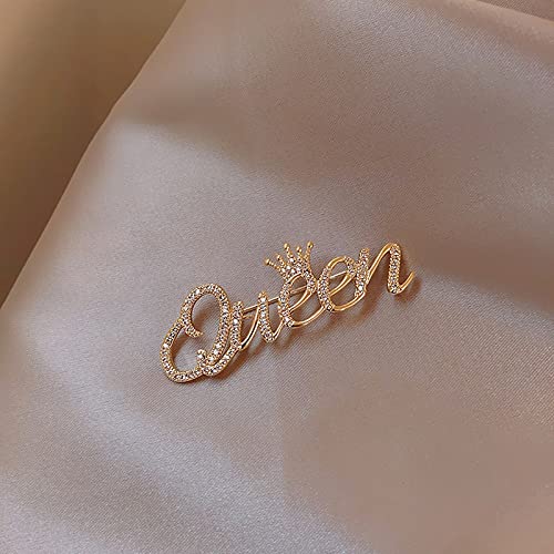 [Australia] - Queen Crown Brooch Pins Shiny Crystal Crown Brooch Pin Rhinestone Queen Letter Brooches Pin Fashion Elegant Crown Shape Princess Brooches Dress Sweater Coat Lapel Pin Accessories Gold 