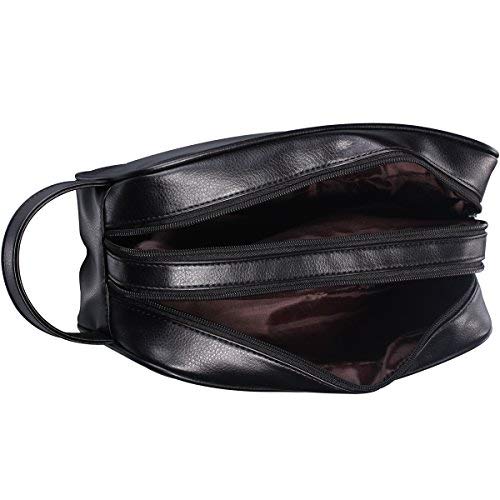 [Australia] - HappyDavid Soft PU Leather Zipped Travel Toiletry Bag Mens Ladies Supply Toiletry Bag Case(Black) 1.Black 