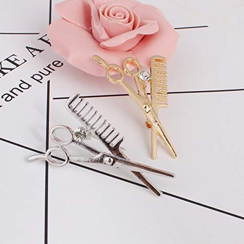 [Australia] - JOYID Scissor and Comb Brooch Hair Stylist Brooch Pin Brooches Hairdresser for Women Men Children Gold 