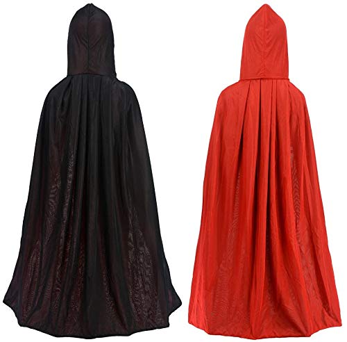 [Australia] - Double Face 35" Red Black Hooded Cloak Goth Vampire Priate Cape 35" 