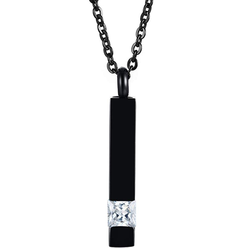 [Australia] - Jude Jewelers Stainless Steel Long Bar Cubic Zircon Stone Memorial Keepsake Cremation Ash Urn Pendant Necklace Black 