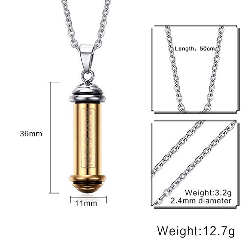 [Australia] - Rockyu Buddhist Mantra Necklace for Ashes for Men Gold Plated Stainless Steel Cylinder Pendant Engraved Buddhist Sanskrit Mantra Cremation Urn Jewelry Chain 20 Inch 