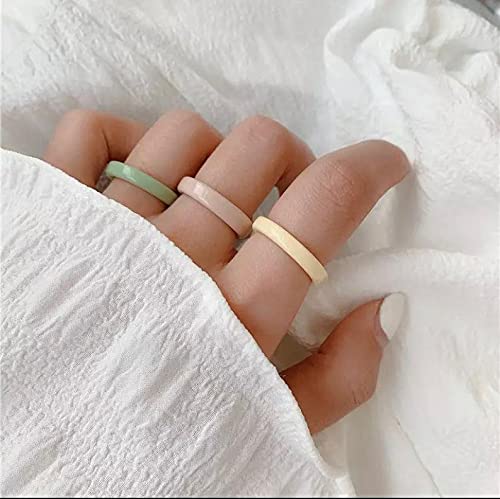 [Australia] - Colorful Chunky Resin Rings For Women Girls Children Y2K Rings Acrylic Rings Plastic Rings Trendy Rhinestone Rings Stackable Finger Ring XYJZXY A-mix-6pcs 