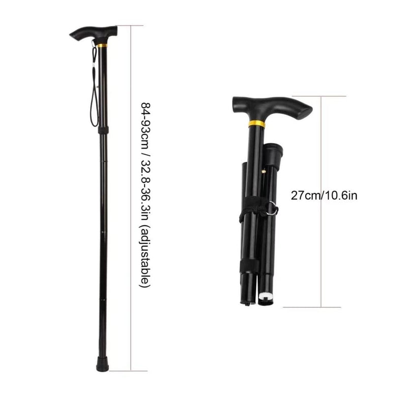 [Australia] - Foldable Walking Stick, Adjustable Walking Cane for Women, Men, Lightweight Walking Sticks for Disabled Anti Slip Rubber Base, Metal, Black 