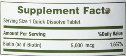 [Australia] - Biotin by Nature's Bounty, Vitamin Supplement, Supports Metabolism for Cellular Energy and Healthy Hair, Skin, and Nails, 5000 mcg, 60 Quick Dissolve Tablets 