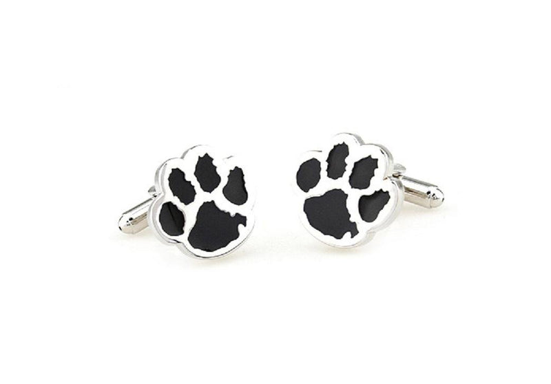 [Australia] - MRCUFF Cub Paw Print Bear Tiger Dog Black Big Cat Pair Cufflinks in a Presentation Gift Box & Polishing Cloth 