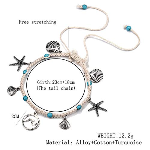 [Australia] - ZHEPIN Blue Starfish Turtle Anklet Multilayer Charm Beads Sea Handmade Boho Anklet Foot Jewelry for Women Girl D:Wave 2 