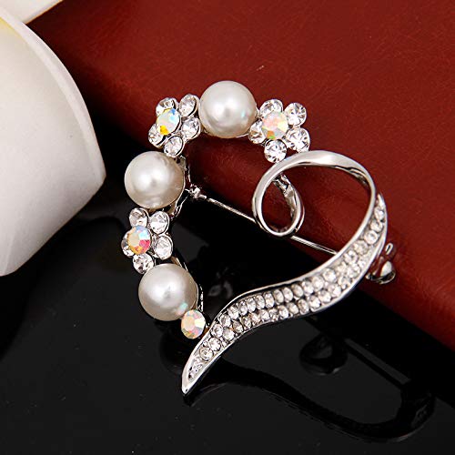 [Australia] - RTY Sweet Peach Heart Pearl Brooch White Crystal Brooch Pins Jewelry for Scarves Clips Women Wedding silver 