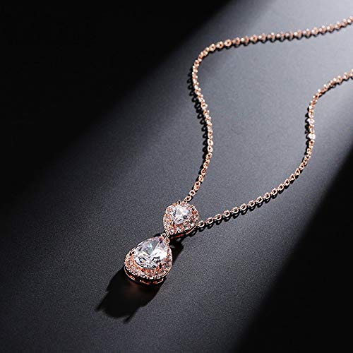 [Australia] - UDORA CZ Drop Earrings Necklace Bridal Bridesmaid Jewelry Set Wedding Party Prom Christmas Gifts rose gold 