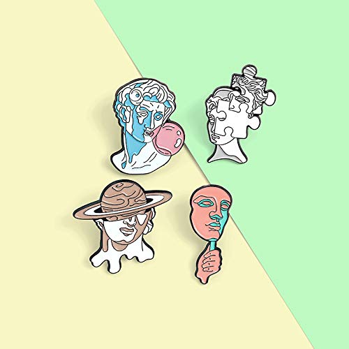 [Australia] - ROFARSO David Sculpture Enamel Pin Set Creative Vaporwave Brooch Pins Creative Mask Jigsaw Planet Puzzle Bubbles Lapel Pins Accessory for Clothes Backpacks Badges Hats Bags Gift 