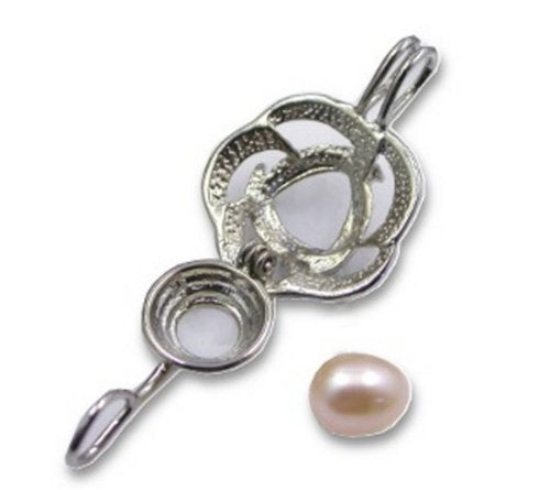 [Australia] - Pearlina Cultured Love Pearl Oyster Necklace Set Silver-tone Rose Cage w/ Stainless Steel Chain 18" 