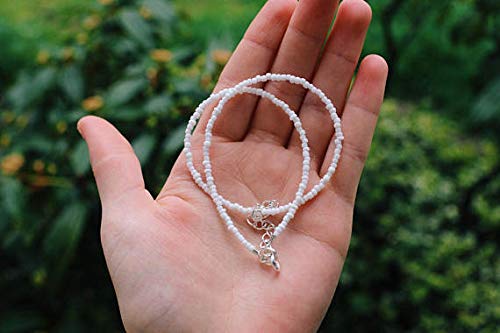 [Australia] - Puka Shell Necklace Hawaiian White Turquoise Bead Choker Beach Necklace for Women Girls (White Bead) 