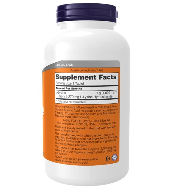 [Australia] - NOW Supplements, L-Lysine (L-Lysine Hydrochloride) 1,000 mg, Double Strength, Amino Acid, 250 Tablets 