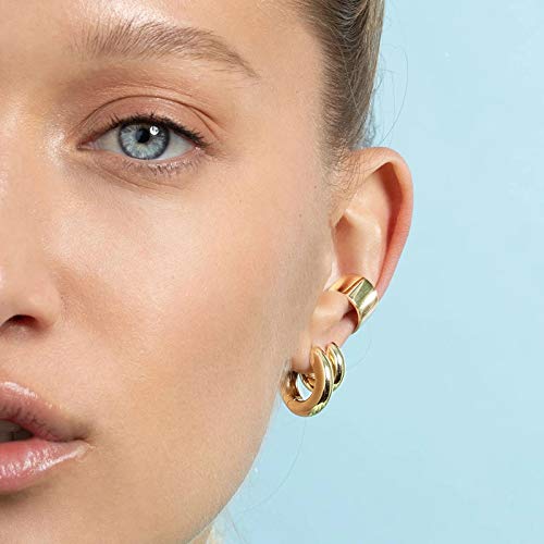 [Australia] - Dochais Gold Hoop Earrings 18K Gold Plated Chunky Tube Hoops Hypoallergenic Huggie Earrings for Women Girls 11.0 Millimeters 