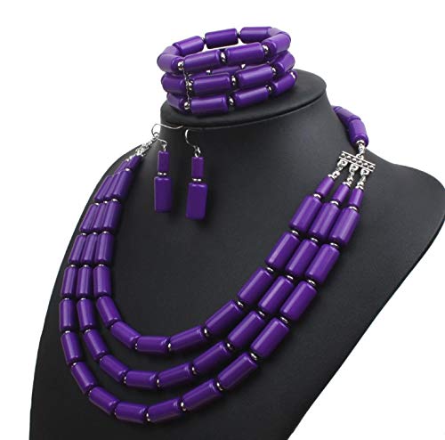 [Australia] - Korway Multiple Layers 20" Beaded Strands Necklace 8" Bracelet & Drop Earrings 6630 Purple 