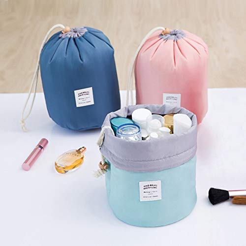 [Australia] - Travel Cosmetic Bags Barrel Makeup Bag,Women&Girls Portable Foldable Cases,EUOW Multifunctional Toiletry Bucket Bags Round Organizer Storage Pocket Soft Collapsible(Deepblue) Deepblue 