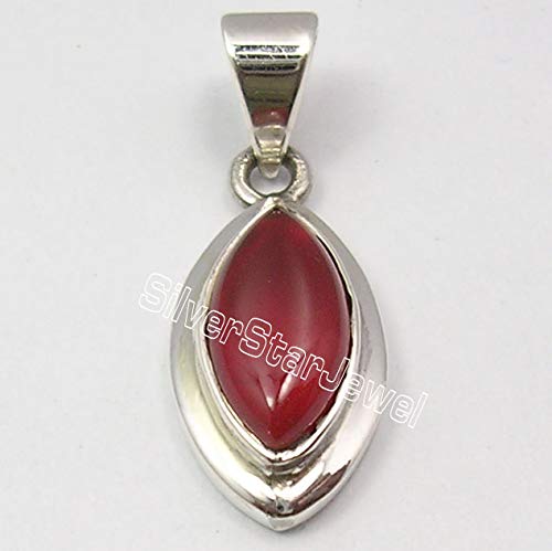 [Australia] - SilverStarJewel 925 Sterling Silver Marquise Cabochon Carnelian Pendant 1" New Art 