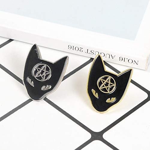 [Australia] - Pentagram Star Black Cat Laple pins Wicca brooches Witch Pentacle Enamel pins Magic Cat Witchcraft Brooch Jewelry Silver 