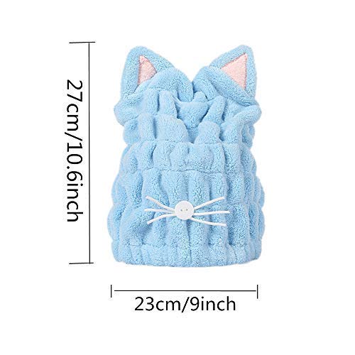 [Australia] - OrangeTag 2Pcs Ultra Absorbent Hair Quick Drying Towel Microfiber Hair Dry Wrap Turban Cute Kitty Ears Cap Bath Tool Hat for Women Girls 