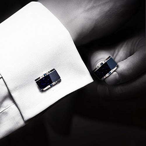 [Australia] - BagTu Starry Sky Cufflinks and Tie Clip Set with Gift Box and Greeting Card, Galaxy Dark Blue Cufflinks and Tie Clip Gift Set for Men 