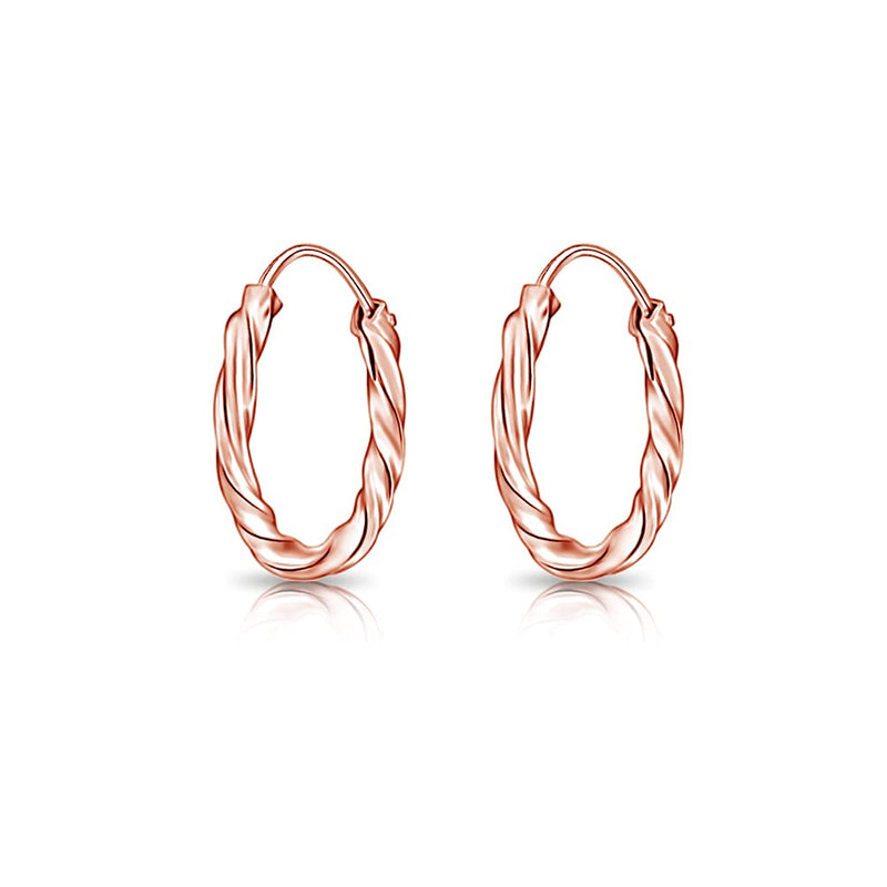 [Australia] - DTPSilver - 925 Sterling Silver Rose Gold Plated Tiny/Small/Medium/Large size Twisted Hoops/Sleepers Earrings - Thickness 1.8 mm - Diameter 10, 12, 14, 16, 18, 20, 30, 40, 50 mm 16 mm 
