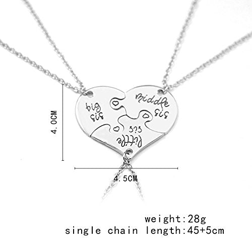 [Australia] - Charm.L Grace 3 Piece of Big Sis Middle Sis Lil Sister Necklace Keychain Set Heart Shape Puzzle 