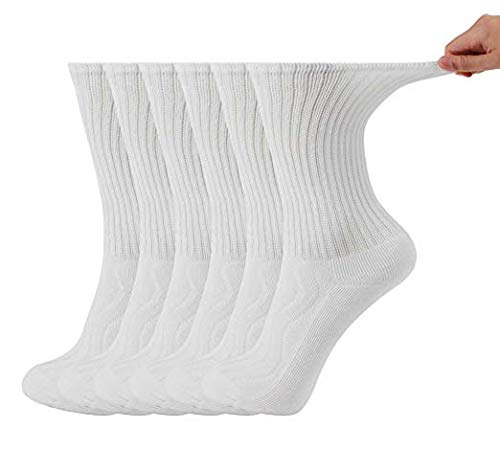 [Australia] - MD 6 Pairs Non-Binding Women's Cushioned Moisture Wicking Bamboo Diabetic Crew Dress Socks 9-11 White 