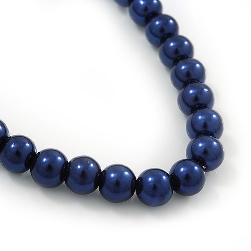 [Australia] - Violet Blue Glass Bead Necklace & Drop Earring Set In Silver Metal - 38cm Length/ 4cm Extension 