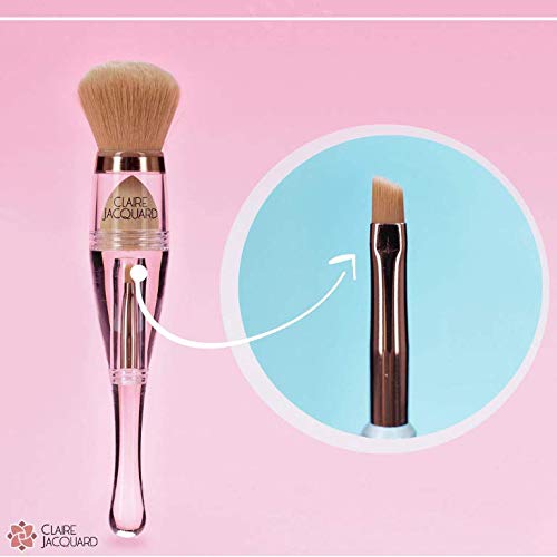 [Australia] - Claire Jacquard 3 in 1 Rose De Luxe Makeup Brush - Mineral Powder Brush, Beauty Sponge, Angled Brow Brush - Ultra Portable, Perfect for Travel - Easy to Use Whether Professional or A Beginner Single Pack 