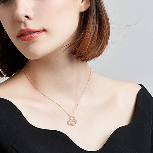 [Australia] - EVER FAITH Women's 925 Sterling Silver CZ Interlocking Open Heart Adjustable Pendant Necklace Clear Rose Gold-Tone 