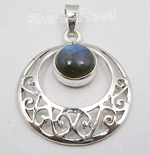[Australia] - SilverStarJewel 925 Sterling Silver Blue Labradorite Celtic Necklace Pendant 1.5" 