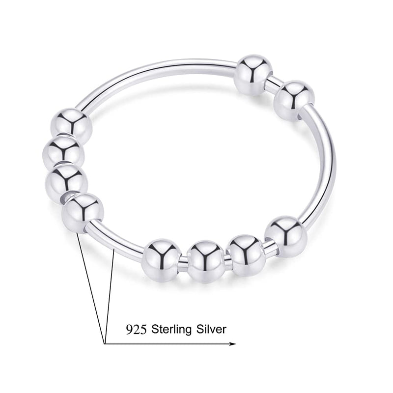 [Australia] - 925 Sterling Silver Anti Anxiety Ring for Women Men Fidget Rings for Anxiety Anxiety Ring with Beads Spinner Ring for Anxiety Spinning Ring 5 