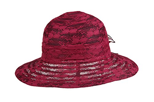 [Australia] - DANTIYA Summer Lace Beach Sun Hat Kentucky Derby Church Dress Bucket Hat One Size Wine Red 