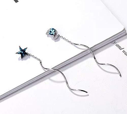 [Australia] - iszie jewellery sterling silver blue crystal moon and star threader earrings,dangle star pull through earrings 