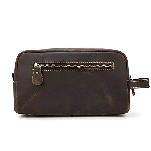 [Australia] - Calissimo Genuine Leather Dark Brown Travel Tote Bag - Dopp Kit - Shaving Kit. Large Capacity Toiletry Bag 