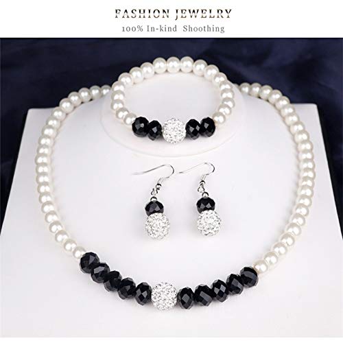 [Australia] - MJartoria Womens Black White Faux Pearls Necklace Earrings Bracelet Jewelry Sets (Black+White) 