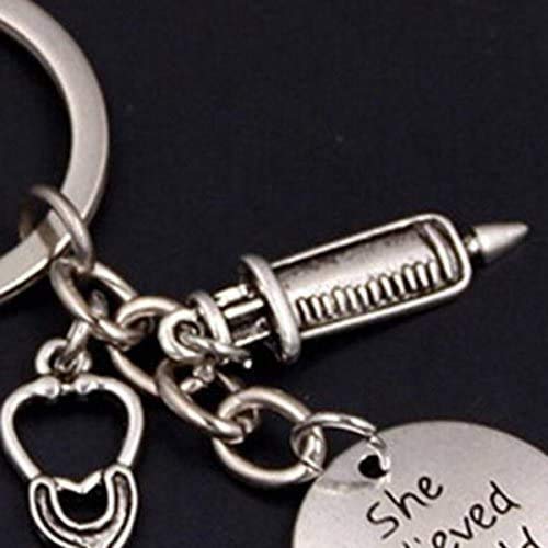 [Australia] - Medinc She believed she could so she did Syringe Stethoscope Keychain Key Chain Keyring Doctor Nurse Physicians Medical Student Graduation Gift Jewelry 