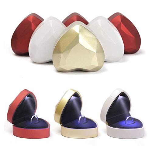 [Australia] - HOLLY TRIP Ring Box, Heart Shape Velvet Wedding Ring Jewelry Box with LED Light for Proposal Engagement, Pink 