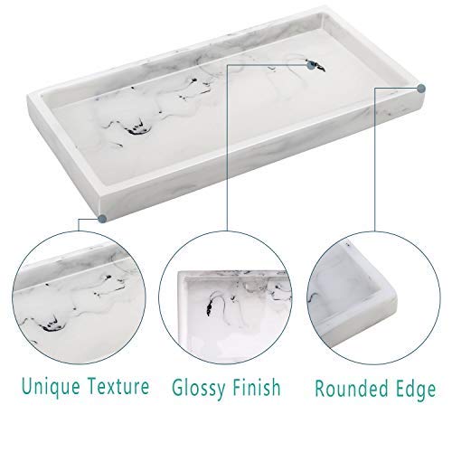 [Australia] - Emibele Jewelry Organizer Resin Tray, Bathroom Kitchen Dresser Vanity Tray Jewelry Dish Ring Holder Cosmetic Organizer for Candle Perfume Soap Shampoo Small Plant Home Decor, Mini Size - Marble White 