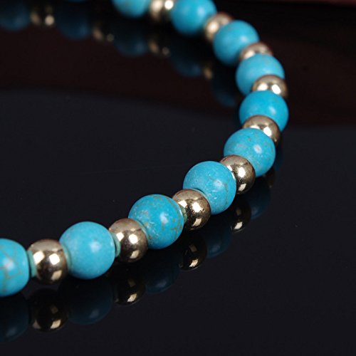 [Australia] - BaubleStar Summerfit Ankle Bracelet Anklet Simulated Blue Turquoise Beads Jewelry for Women Girls Gold Tone 